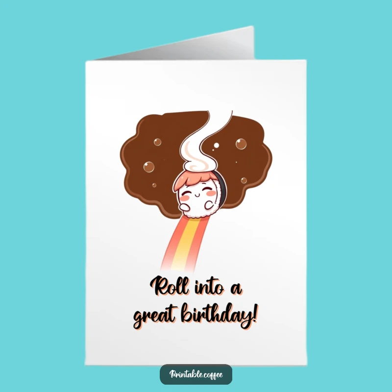 Funny Free Printable Birthday Card: Sushi Rainbow Slide, Downloadable Quirky Gift