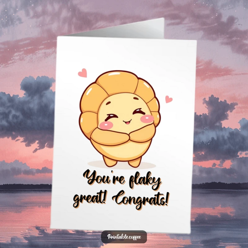 Funny Free Printable Congratulations Card: A winking croissant character offering a warm, supportive hug to celebrate.