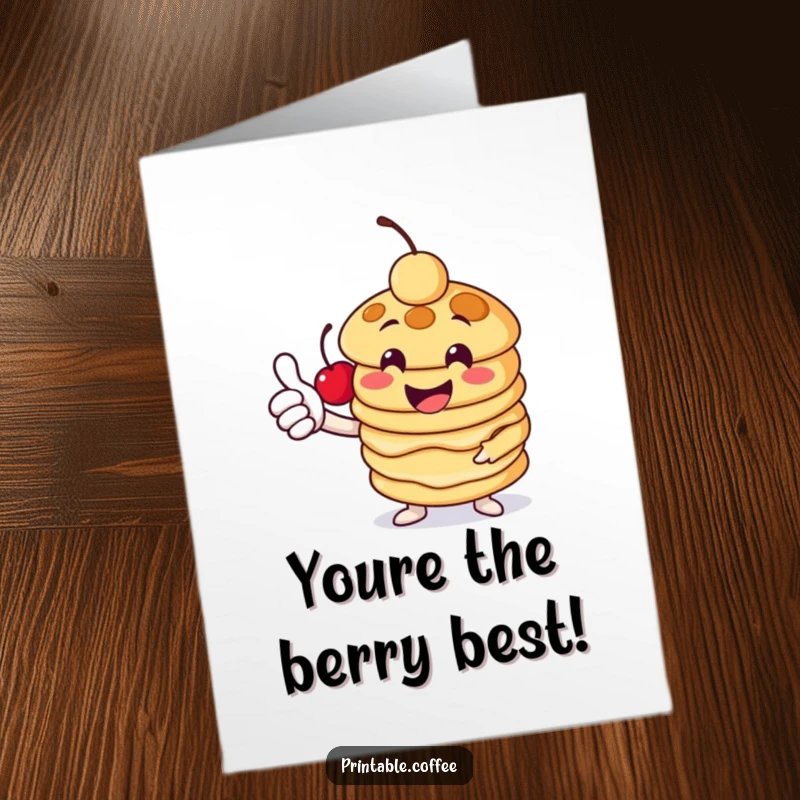 Funny Free Printable Congratulations Card: A cheerful pancake stack character giving a thumbs-up, celebrating achievements with a sweet smile.