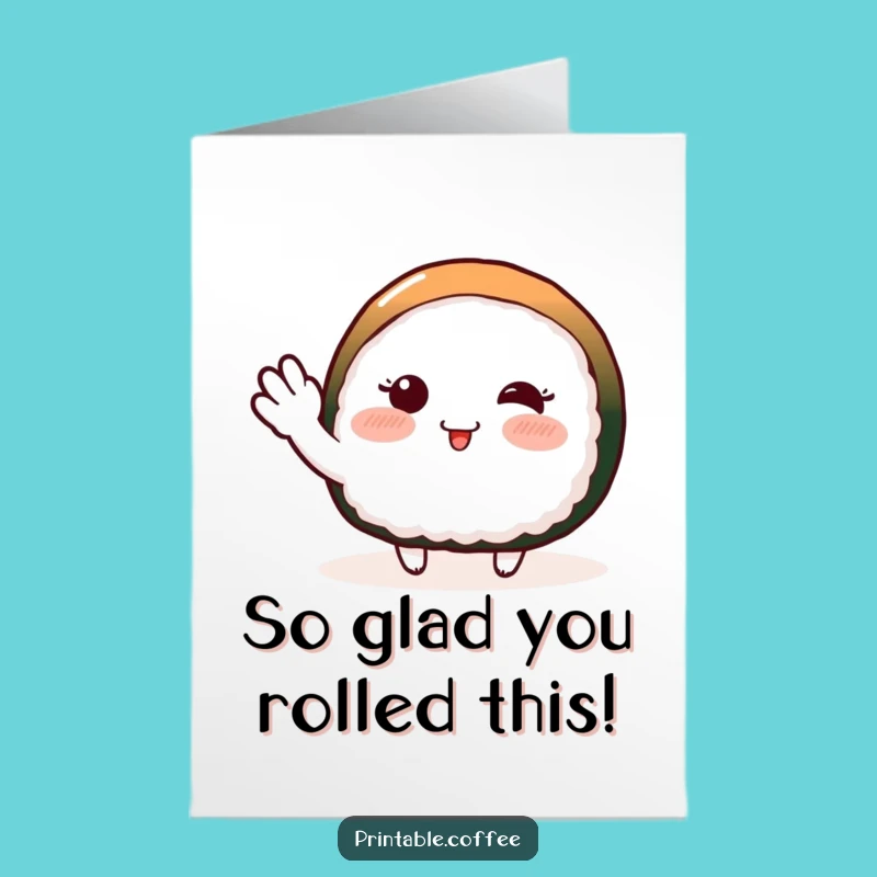 Free Printable Sushi Congrats Card: Shy Wave Downloadable Gift for Achievements
