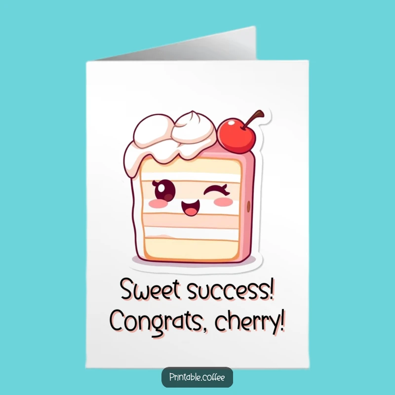 Free Printable Cake Congrats Card: Wink & Cherry Downloadable Gift for Success