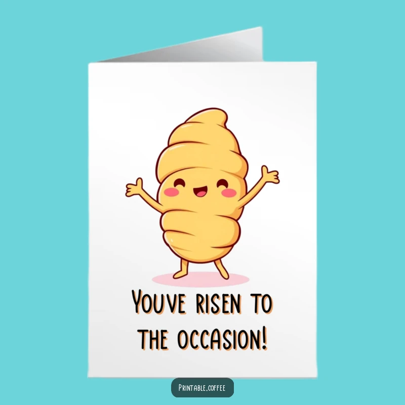 Free Printable Congrats Card: Joyful Croissant Dance! Celebrate Success with this Funny Downloadable Greeting.