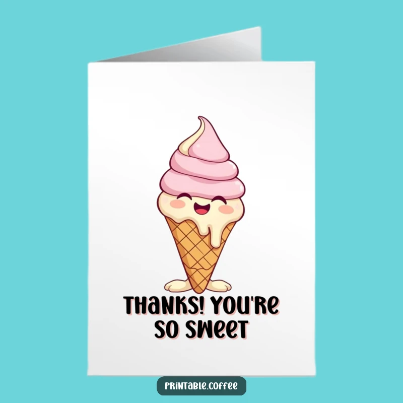 Free Printable Ice Cream Thank You Card: Giggling Melting Fun Downloadable Gift of Gratitude