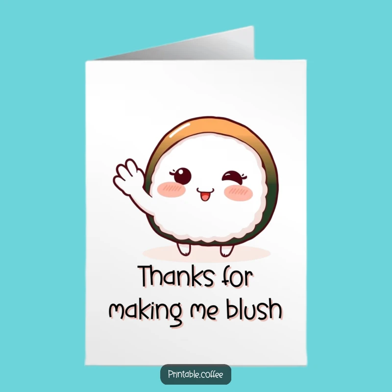 Free Printable Sushi Thank You Card: Shy Wave Downloadable Gift for Gratitude