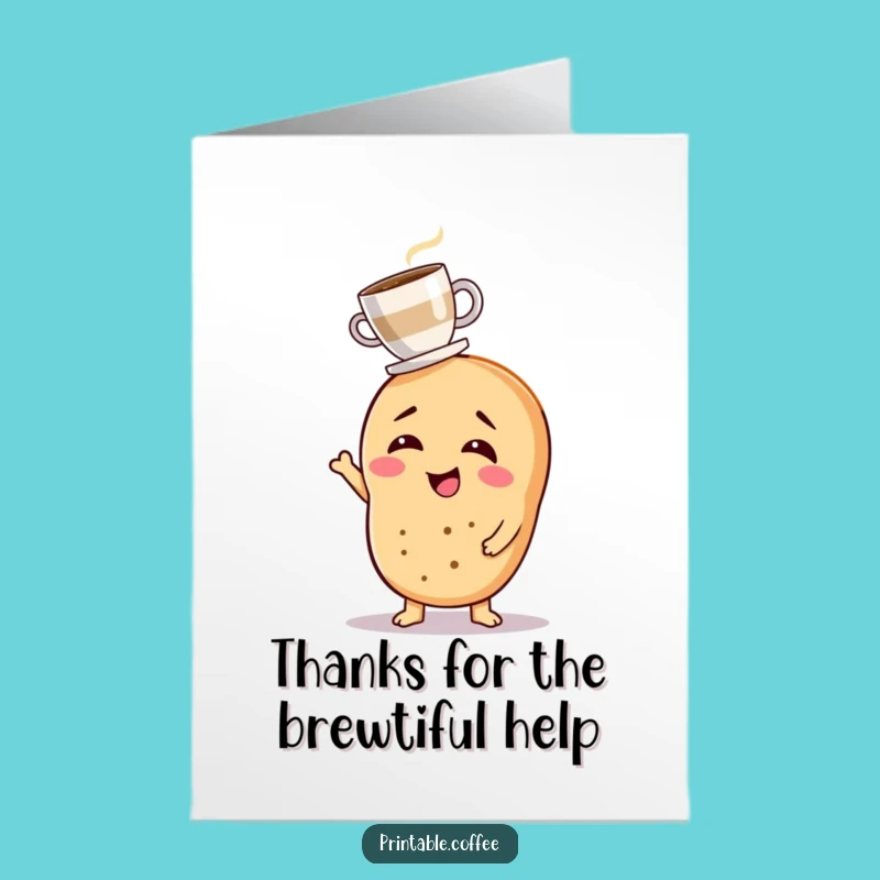 Free Printable Thank You Card: Bagel Balancing Coffee, Fun Downloadable Gratitude!