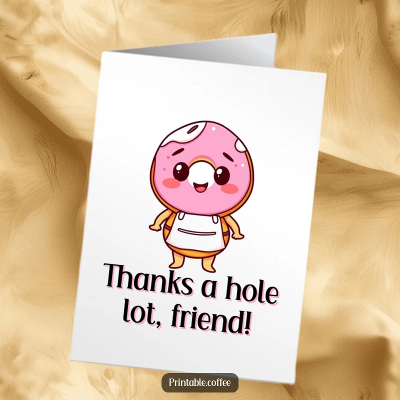 Funny Free Printable Thank You Card: A happy donut character wearing a tiny barista apron, offering thanks.