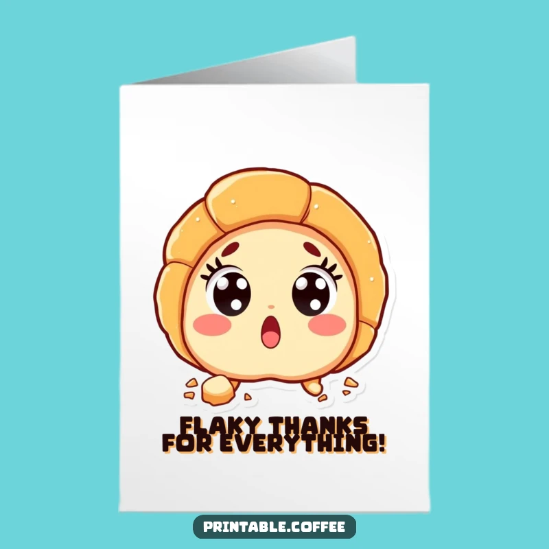 Free Printable Thank You Croissant Card: Surprised Flakes for a Funny Downloadable Gift