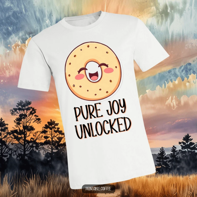 Funny bagel t-shirt featuring a cheerful bagel character laughing heartily with eyes closed, radiating infectious, carb-fueled amusement.