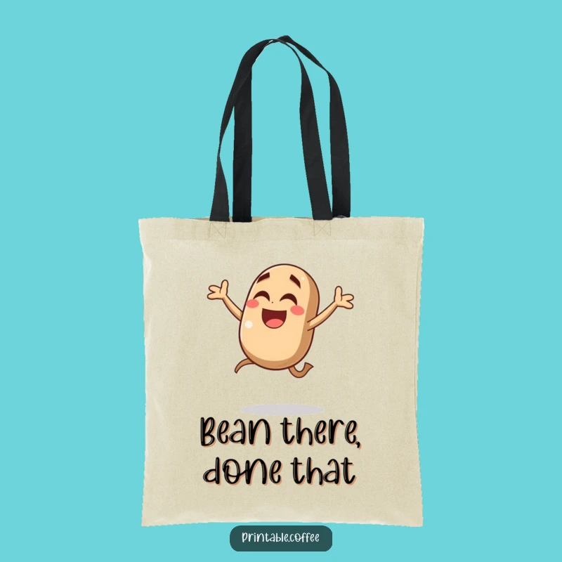Funny Coffee Bean Jump Tote Bag: Giggling Character Joyful Mid-Air Leap - Practical & Hilarious Carry-All Gift