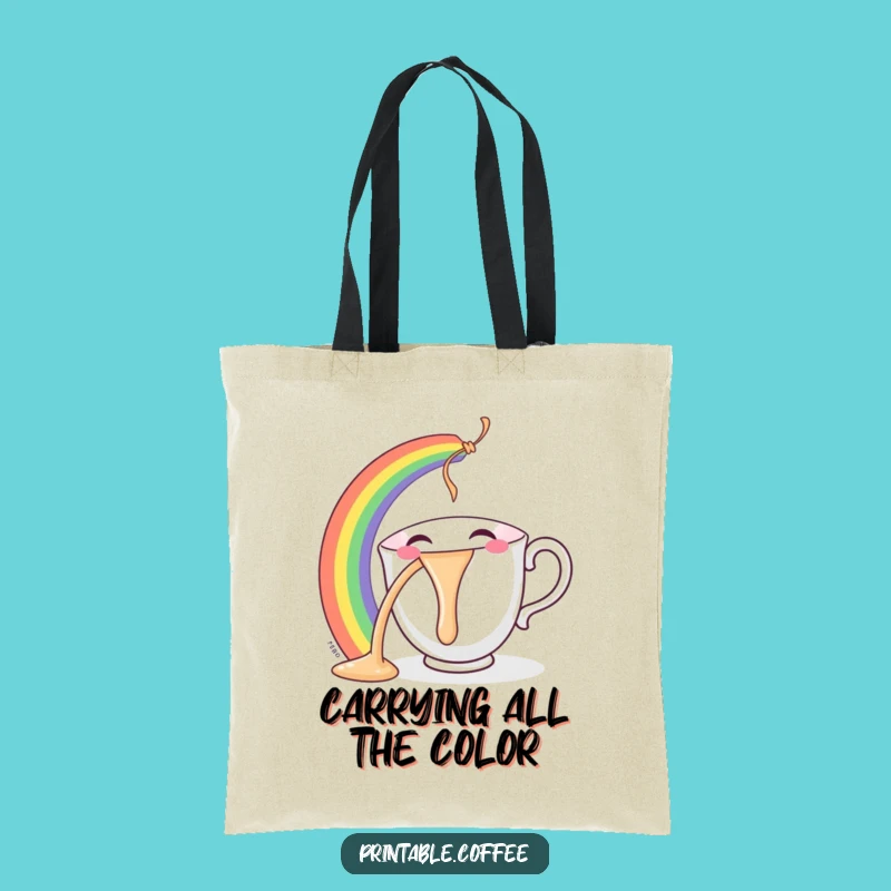 Funny Teacup Tote Bag: Glee Rainbow Pour, Practical and Happy Gift for Shoppers