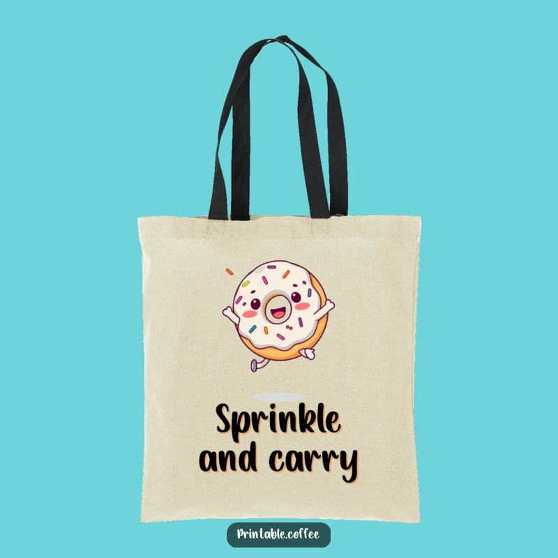 Funny Donut Jump Tote Bag: Cheerful Sprinkled Character Shopping Bag, Funny Gift